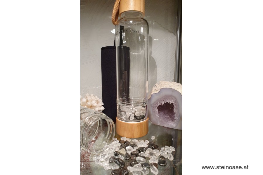 Glasflasche mit Hämatit & Bergkristall